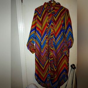 Colorful Chevron Patterned Shirt Dress
